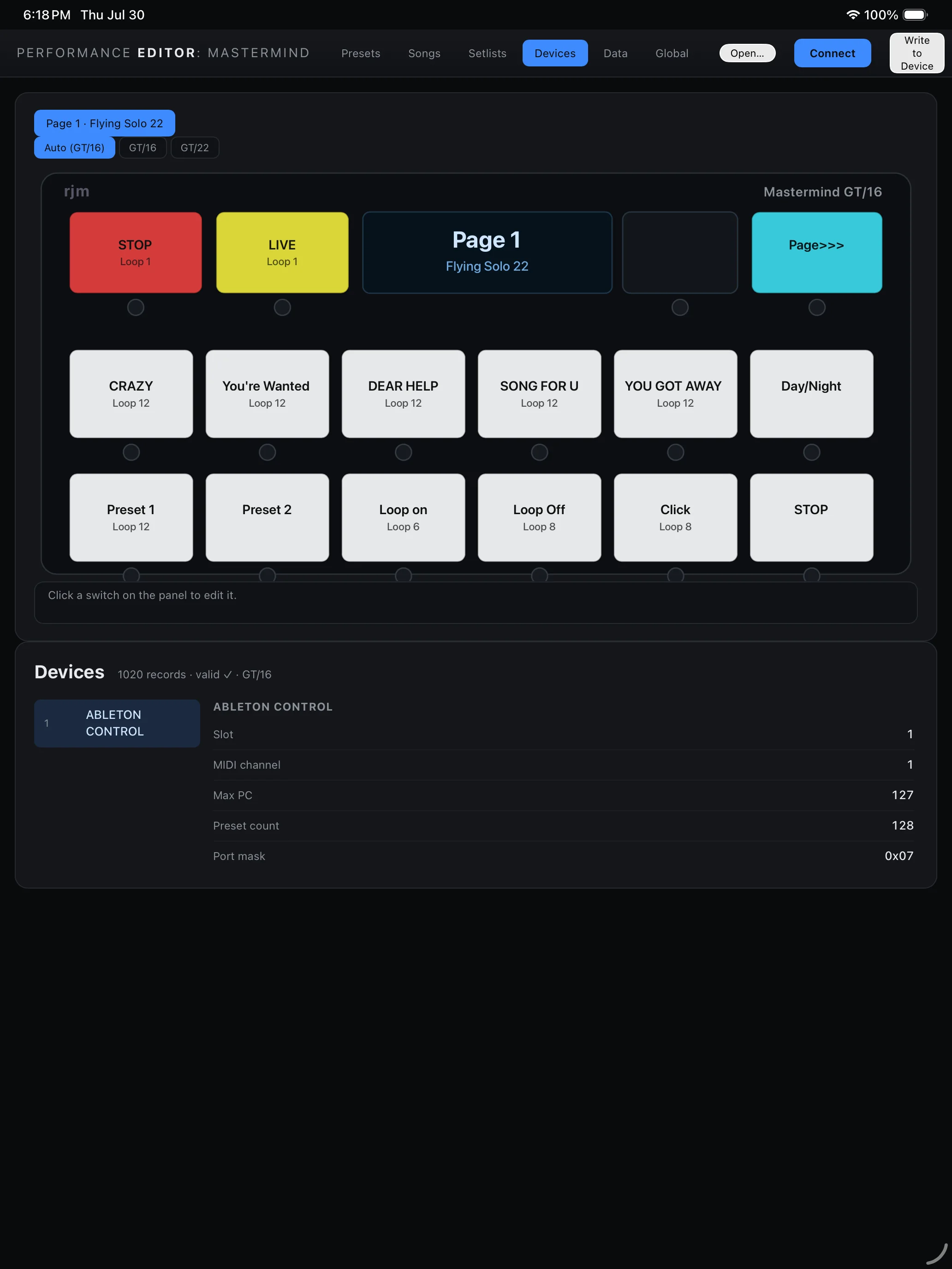 Mastermind devices workspace on iPad