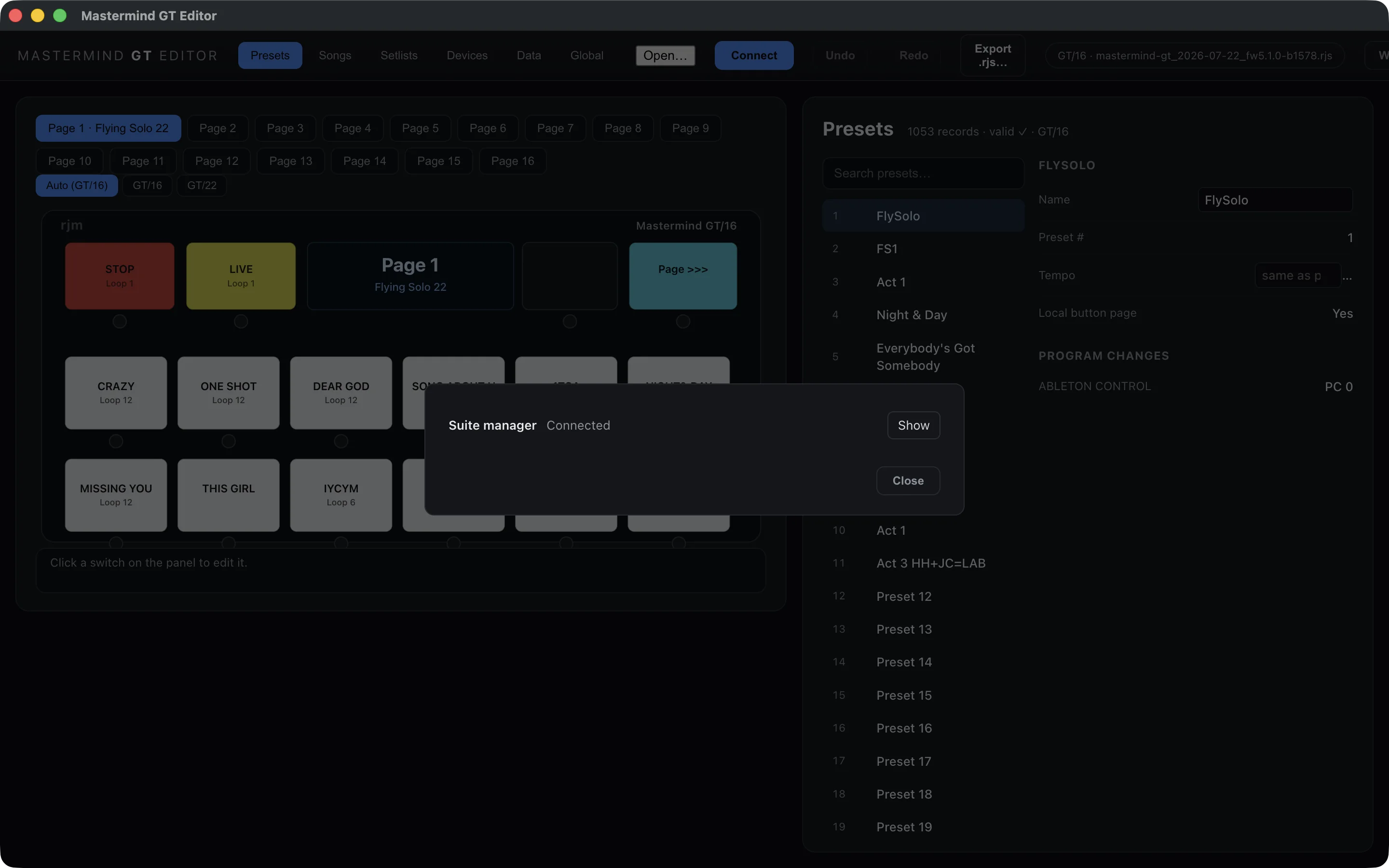 Performance Editor suite manager on Mac