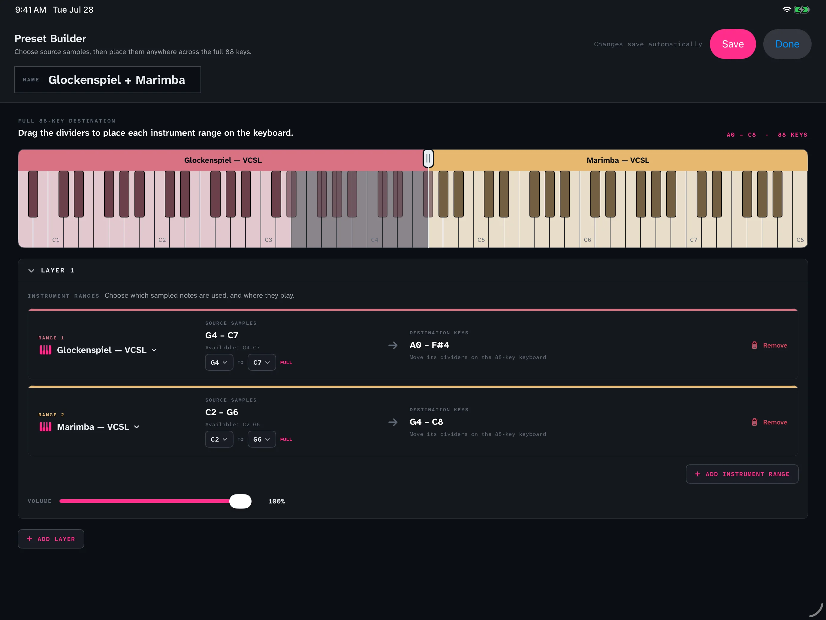 Pit preset builder on iPad