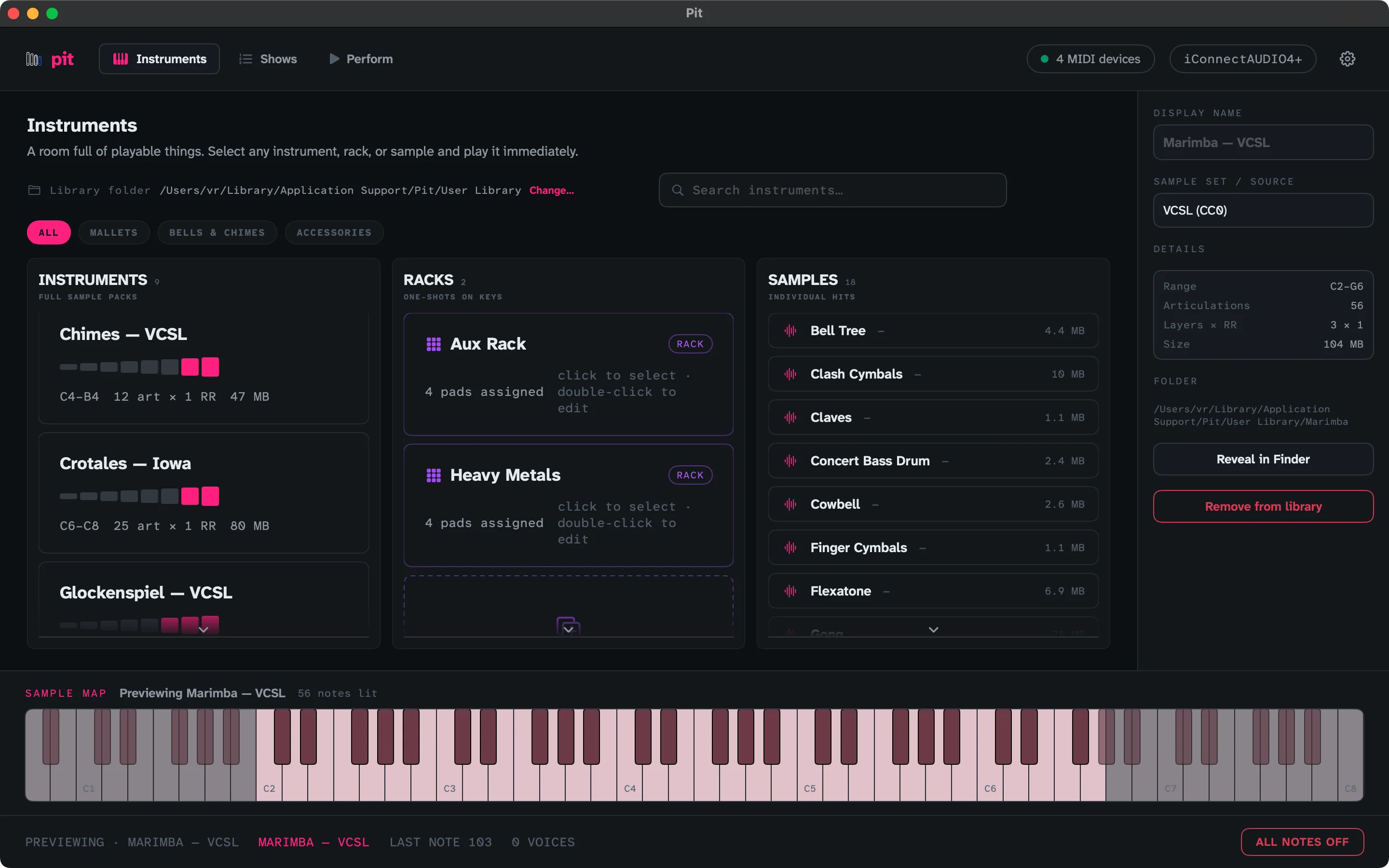 Pit instrument library on Mac