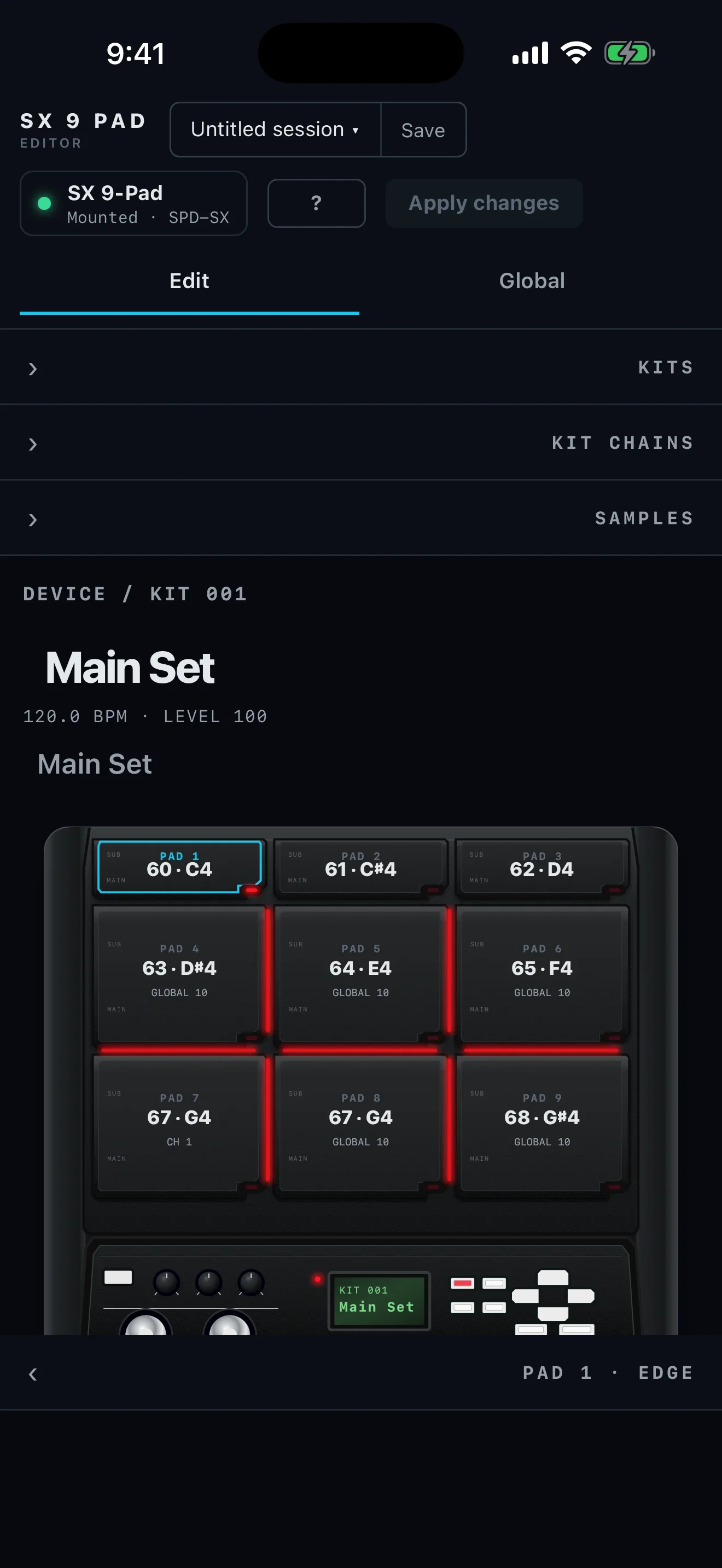 Performance Editor: SX 9 Pad first-launch screen on iPhone