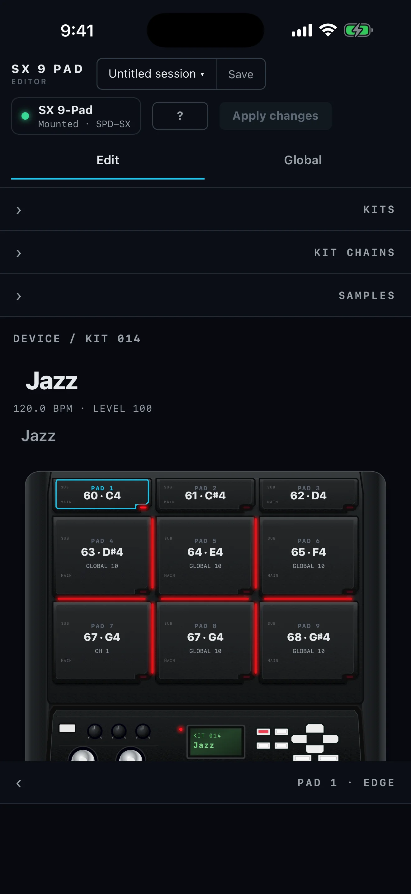 Performance Editor: SX 9 Pad pad editor on iPhone